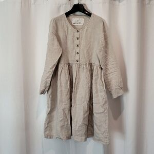 Not Perfect Linen - Long Sleeve Midi Mama Linen Dress